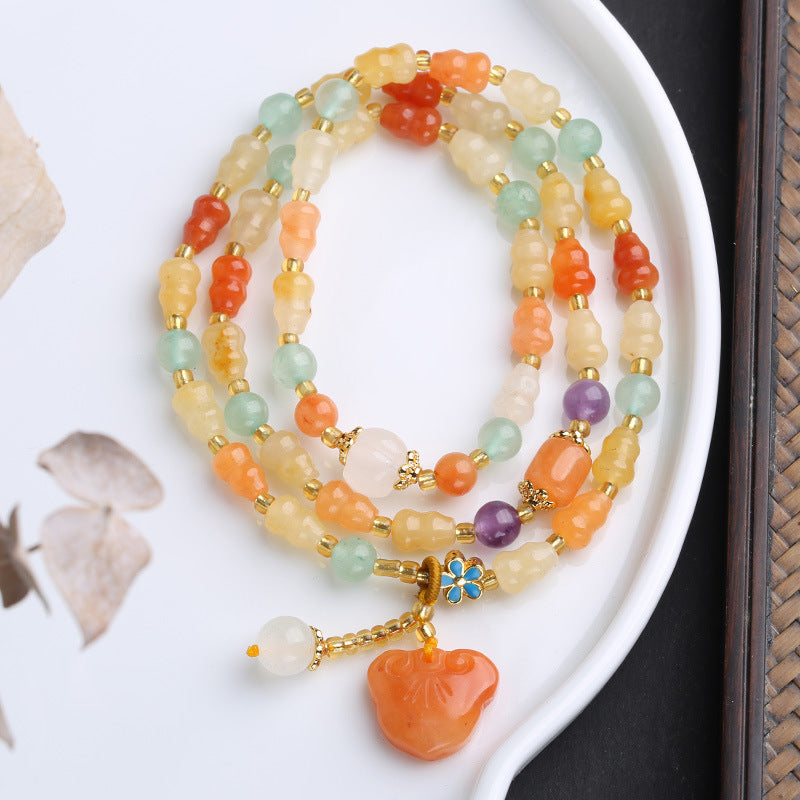 Ethnic Style Natural Gold Jade Gourd Leaf Bracelet - Buddha Blessing You