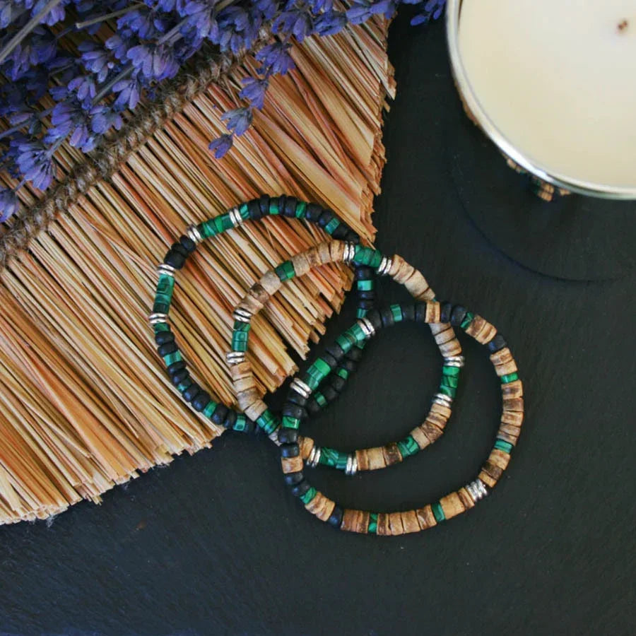 New Coconut Shell Wood Multi-layer Stacked Wear Bracelet Retro Men's Turquoise Beaded Bracelet - Buddha Blessing You