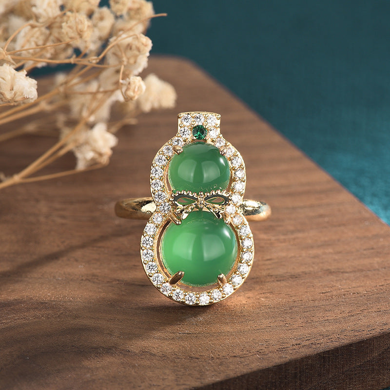 Natural Chalcedony Agate Gourd Ring for Women