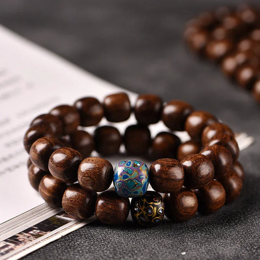 Gold Silk Sandalwood 1.2cm Old Bead Text Play Beads Big Lacquer Beads For Men And Women - Buddha Blessing You