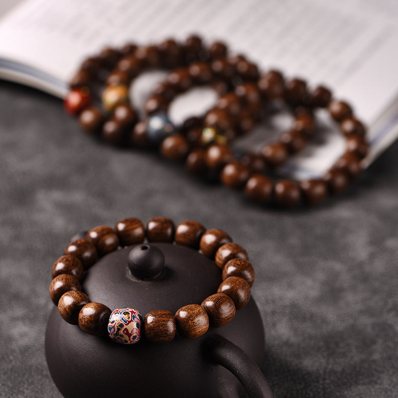 Gold Silk Sandalwood 1.2cm Old Bead Text Play Beads Big Lacquer Beads For Men And Women