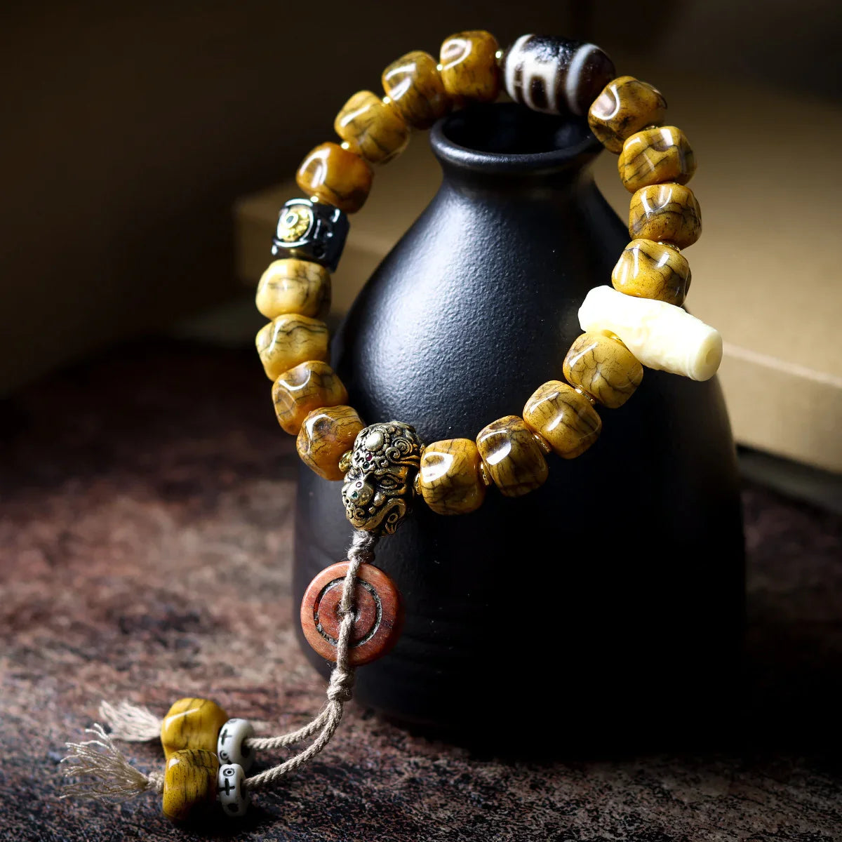 Tibetan Yak Bone Barrel Bead Buddhist Prayer Bracelet Handmade Spiritual Jewelry - Buddha Blessing You
