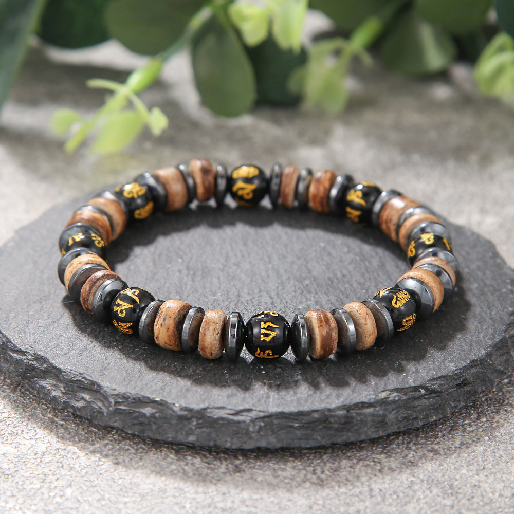 Fashion Commuter Retro Style Bracelet Jewelry Trendy Men's Handmade Beaded Black Gallstone Turquoise Bracelet