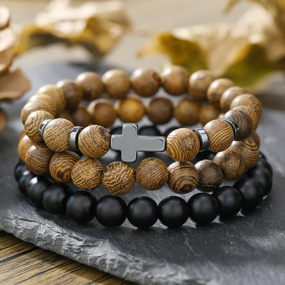 New Coconut Shell Wood Multi-layer Stacked Wear Bracelet Retro Men's Turquoise Beaded Bracelet - Buddha Blessing You