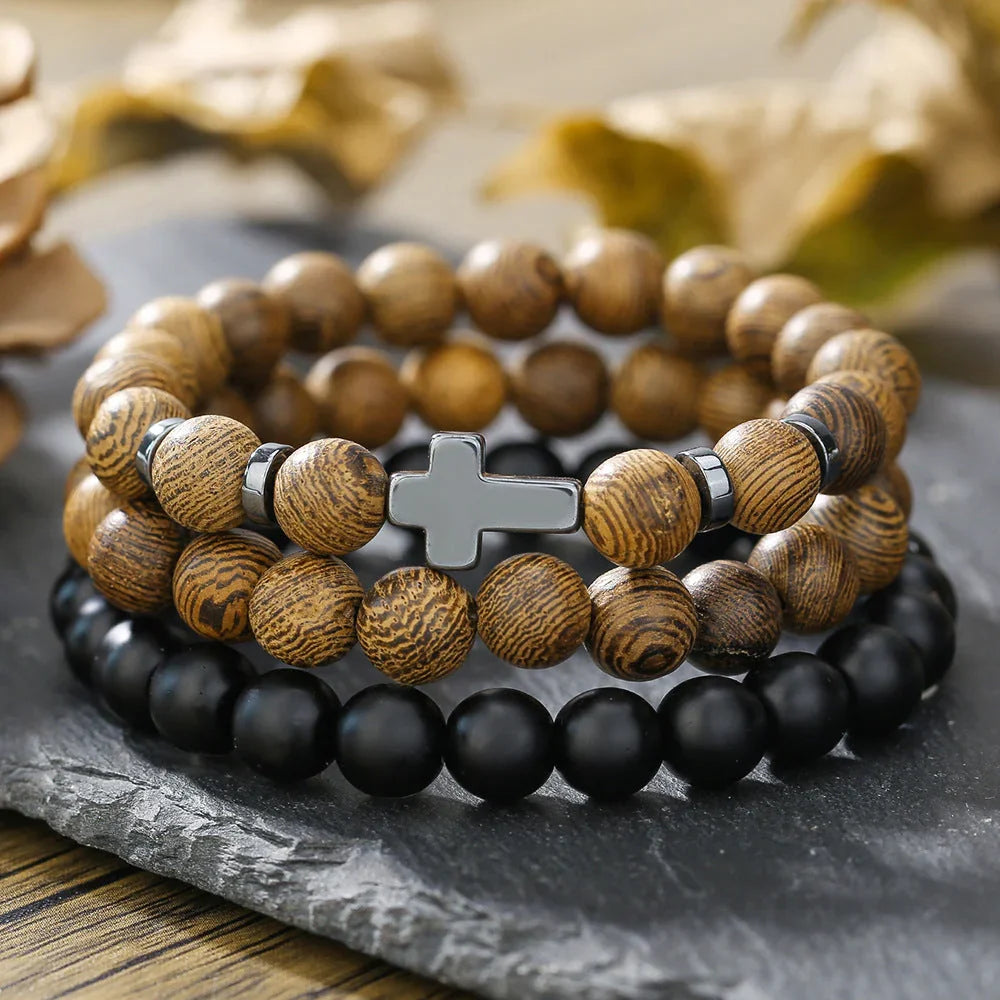 New Coconut Shell Wood Multi-layer Stacked Wear Bracelet Retro Men's Turquoise Beaded Bracelet - Buddha Blessing You