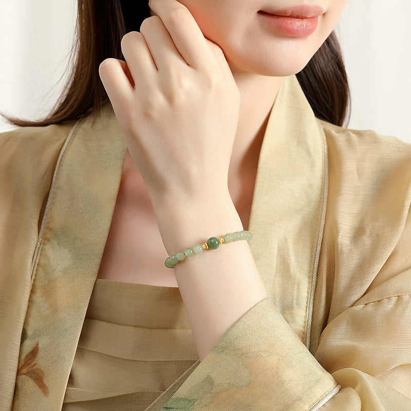 Natural Hetian Jade Bracelet With S925 Sterling Silver Beads