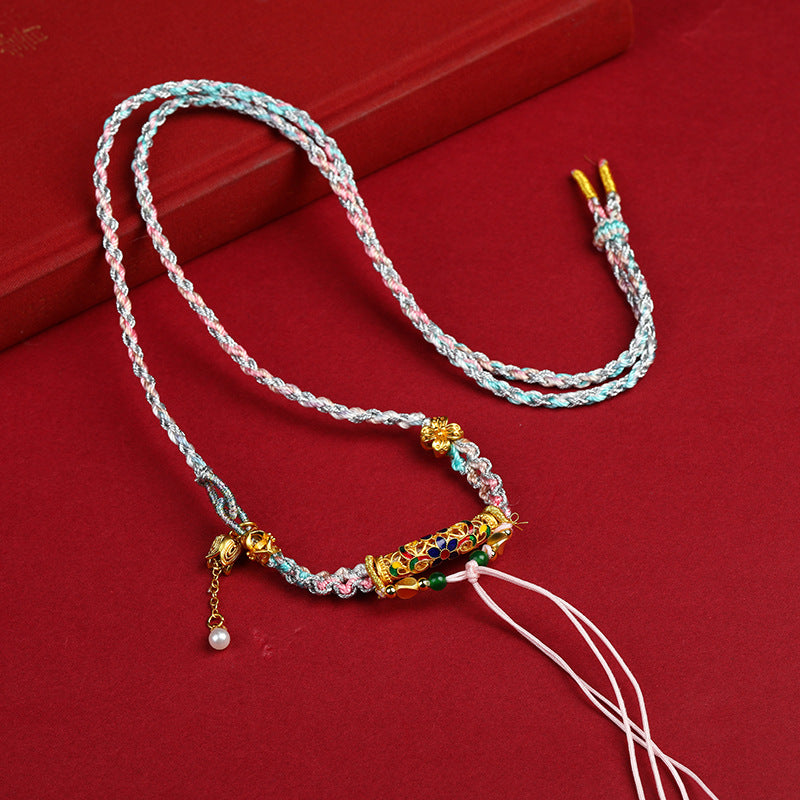 Tibetan Pendant Lanyard Handmade Woven Vintage All-match Ethnic Peach Blossom Pendant Tangka Killam