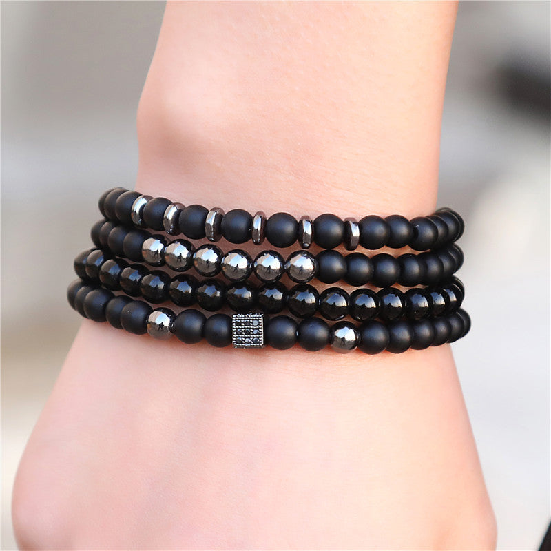 Jewelry Fashion Vintage Black Frosted Bracelet Zircon Crown Diamond Ball Dice Lion Head Beads Bracelet Suit
