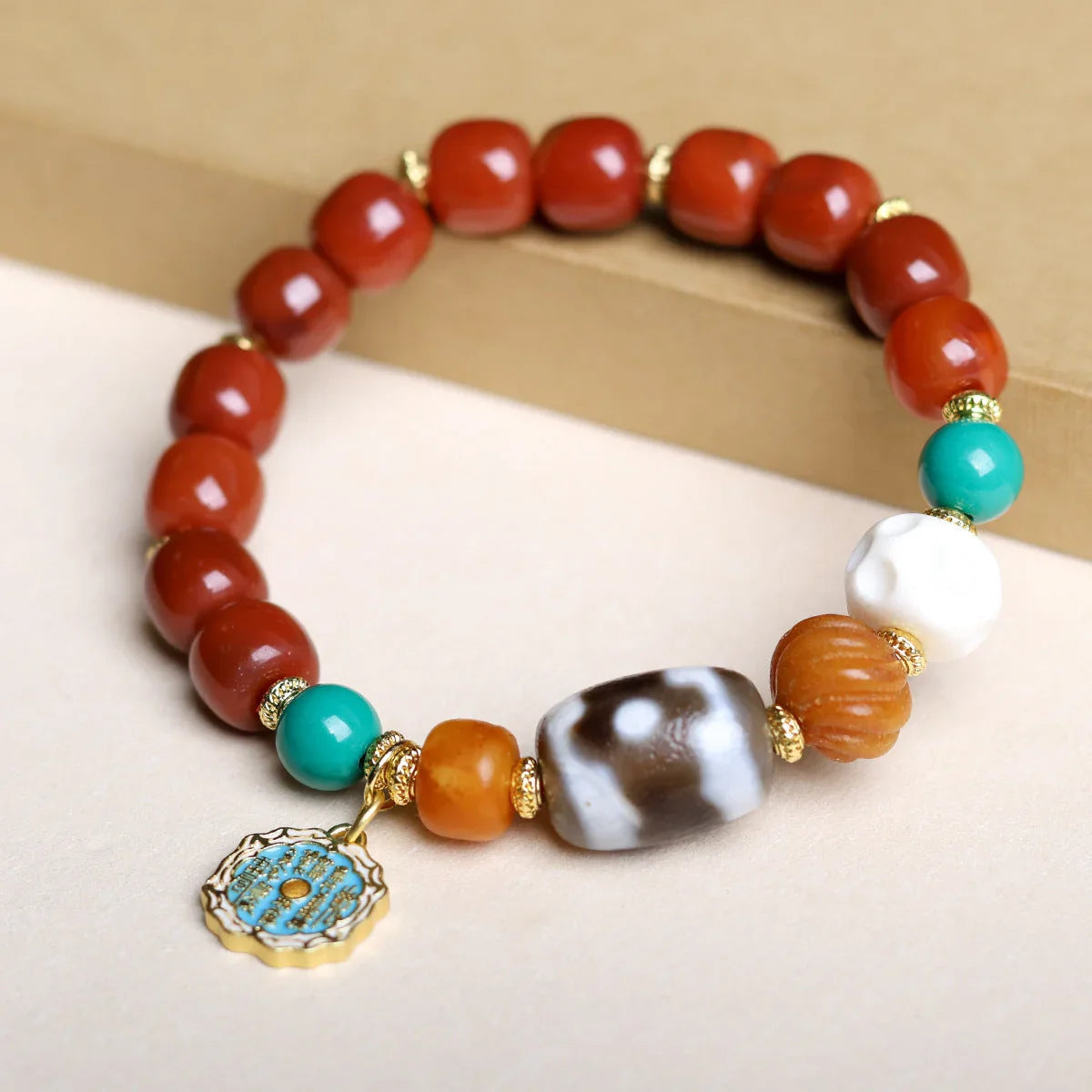 Original South Red Agate Beaded Bracelet With Lapis Lazuli Jasper And Incense Wood - Buddha Blessing You