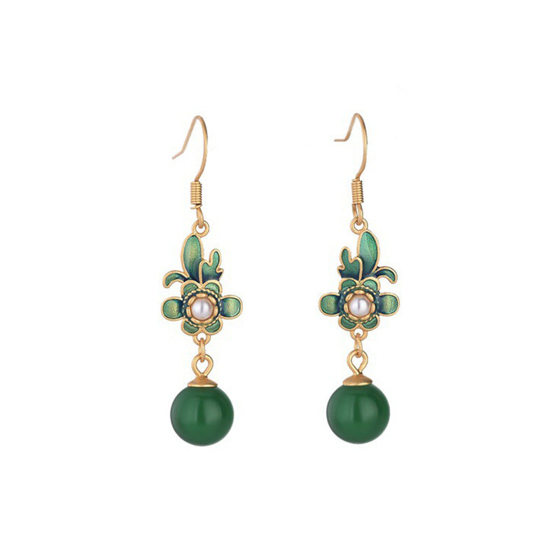 Elyuan Chinese Style Not Easy To Fade Natural Chalcedony Orchid Popular Earrings