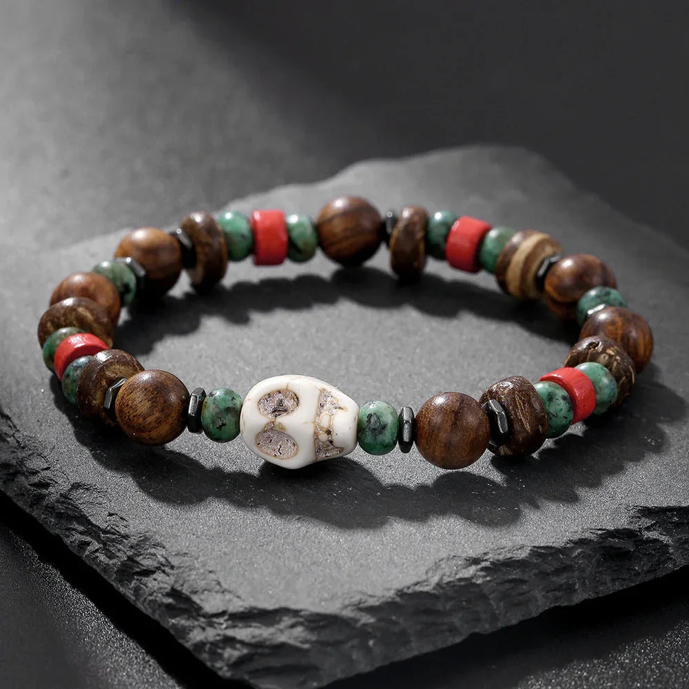 Fashion Commuter Retro Style Bracelet Jewelry Trendy Men's Handmade Beaded Black Gallstone Turquoise Bracelet - Buddha Blessing You