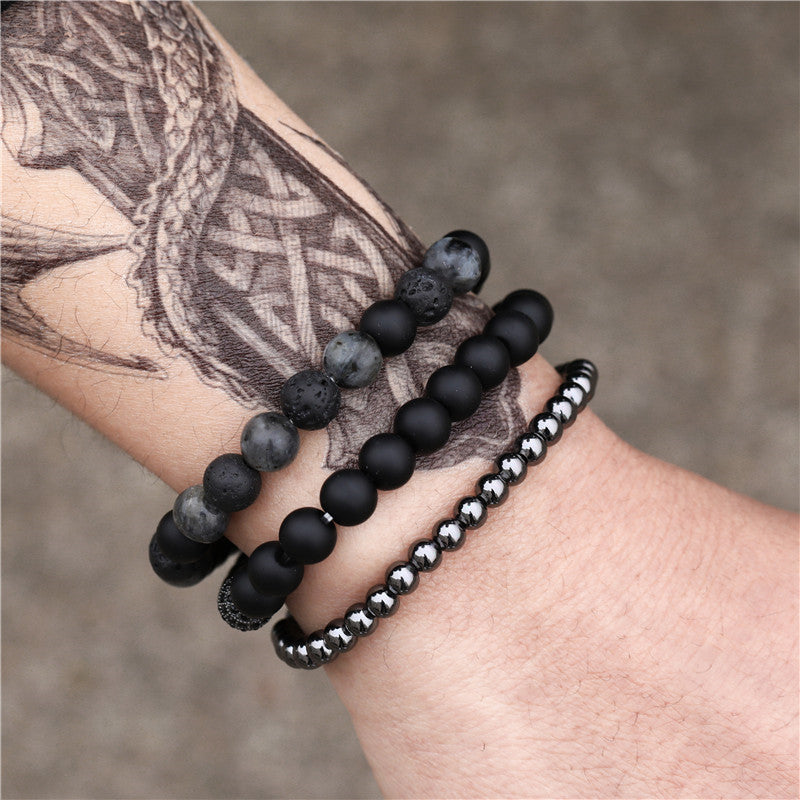 Jewelry Fashion Vintage Black Frosted Bracelet Zircon Crown Diamond Ball Dice Lion Head Beads Bracelet Suit