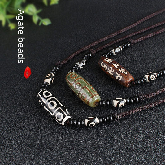 Tibetan Agate Nine Eye Bead Ethnic Style Buddhist Necklace - Buddha Blessing You