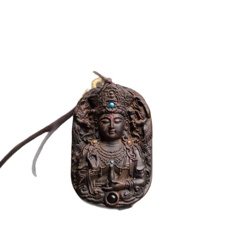 Aquilarum Pendant Longfeng Guanyin Necklace Double-sided Carved Aquilarum Pendant for Men and Wome