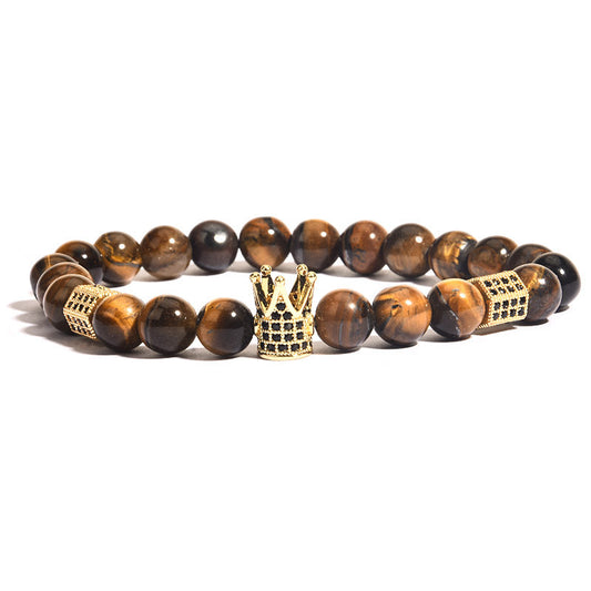 Black Onyx Tiger Eye White Turquoise Crown Elastic Bracelet - Buddha Blessing You