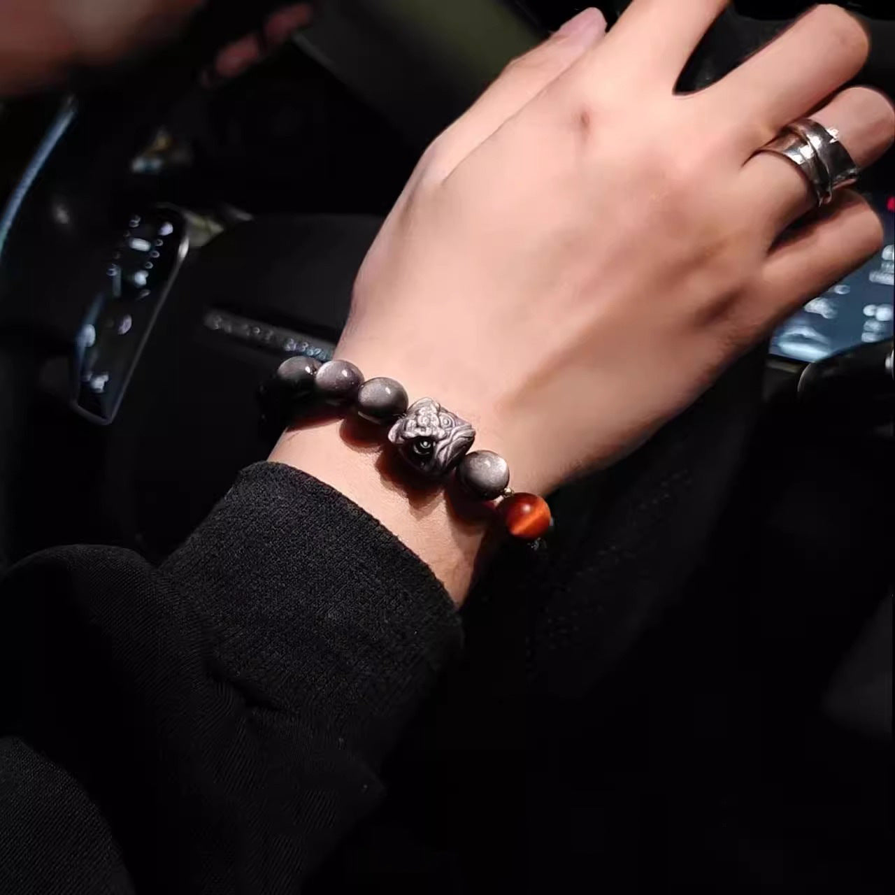 Natural Silver Obsidian Bracelet Men's and Women's Obsidian Bracelet Gold Obsidian Jewelry