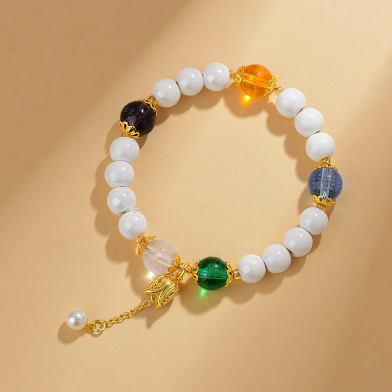 White Porcelain Beads Five Elements Crystal Bracelet White Heart Sutra Purple Manjusri Green Mother Blue Pharmacist Beads Bracelet