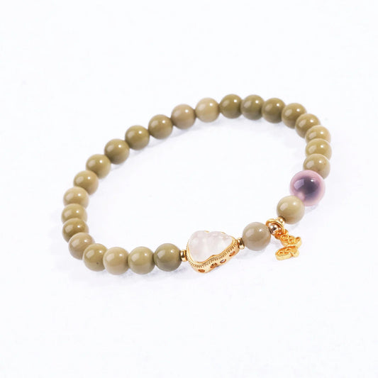 Natural Alxa Jade Single Circle Buddhist Prayer Beads Bracelet - Buddha Blessing You