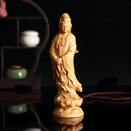 Sacred Boxwood Carving Avalokiteshvara Buddhist Prayer Beads - Buddha Blessing You