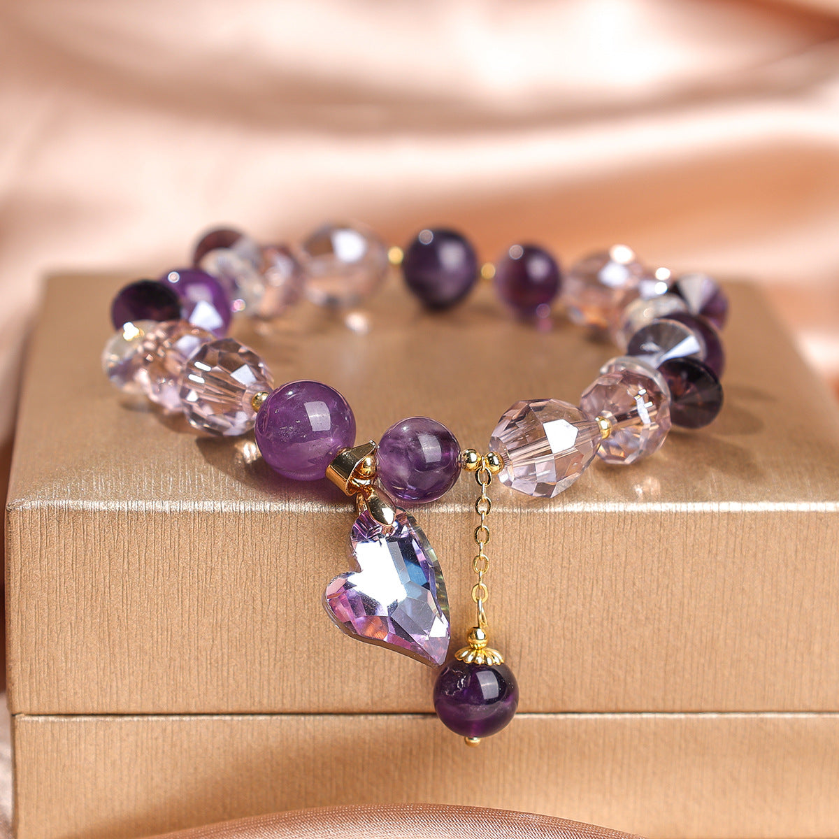 Fashion Amethyst Bracelet Five-pointed Star Four-leaf Clover Zircon Pendant Beaded Bracelet