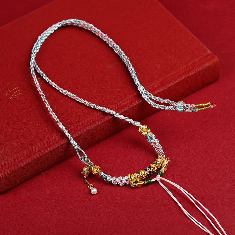 Tibetan Pendant Lanyard Handmade Woven Vintage All-match Ethnic Peach Blossom Pendant Tangka Killam