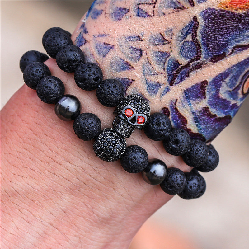Jewelry Fashion Vintage Black Frosted Bracelet Zircon Crown Diamond Ball Dice Lion Head Beads Bracelet Suit