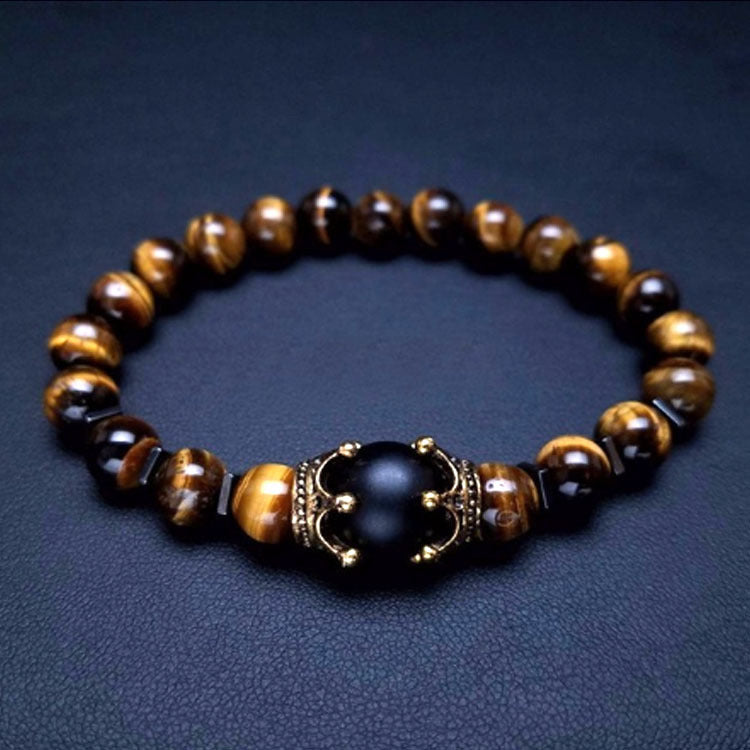 Fashionable Luxury Alloy Crown Tiger Eye Stone Beaded Bracelet