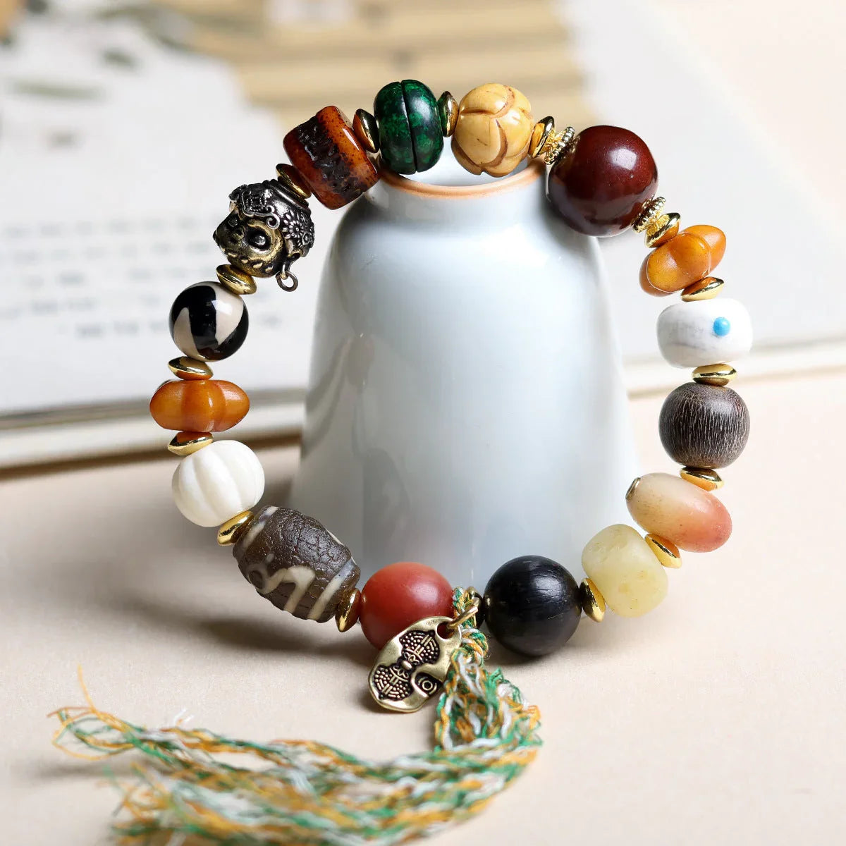 Handmade Tiger Tooth Beads Bracelet With Ethnic Design For Spiritual Protection - Buddha Blessing You
