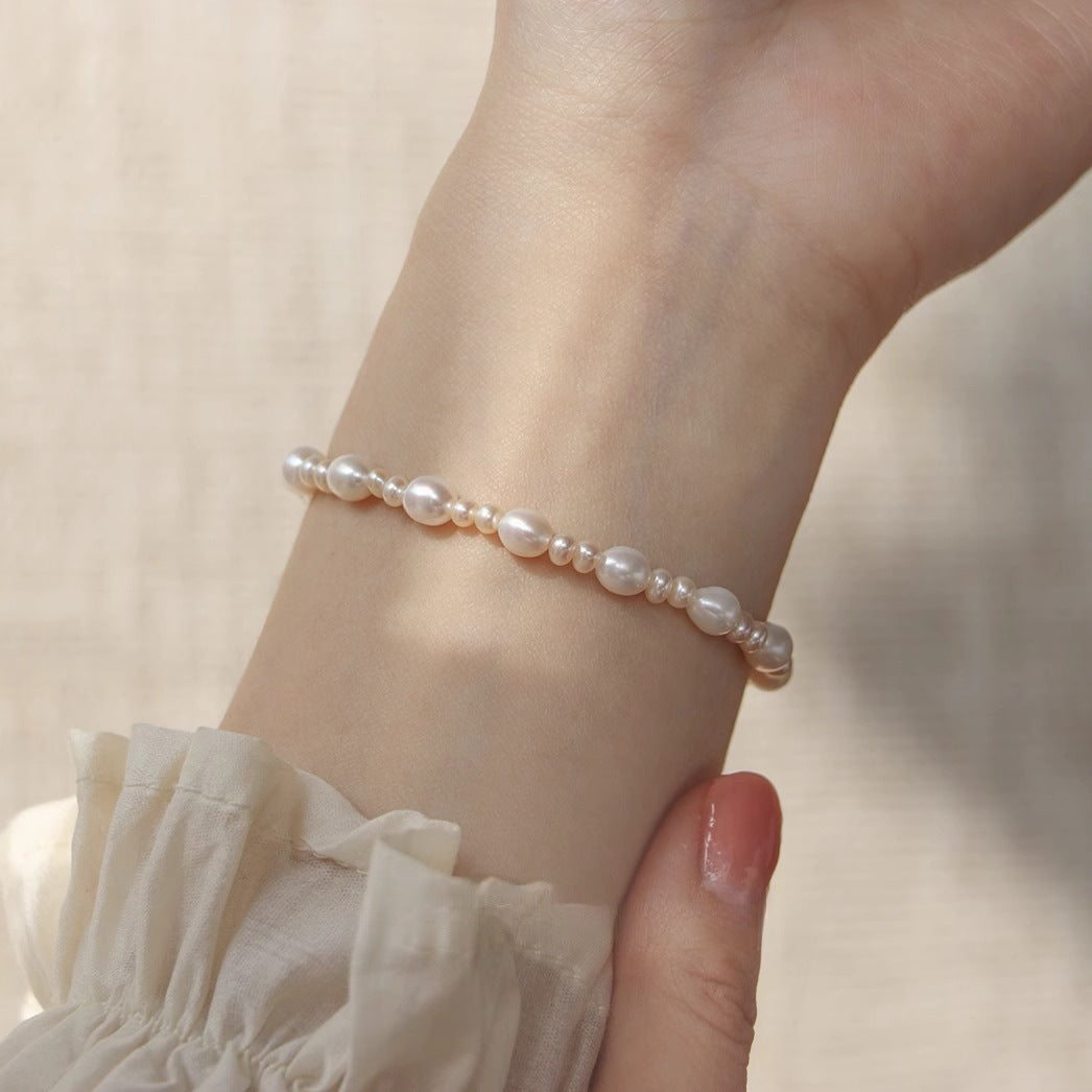 Genuine Freshwater Pearl Bracelet With Rose Carving And Shell Beads