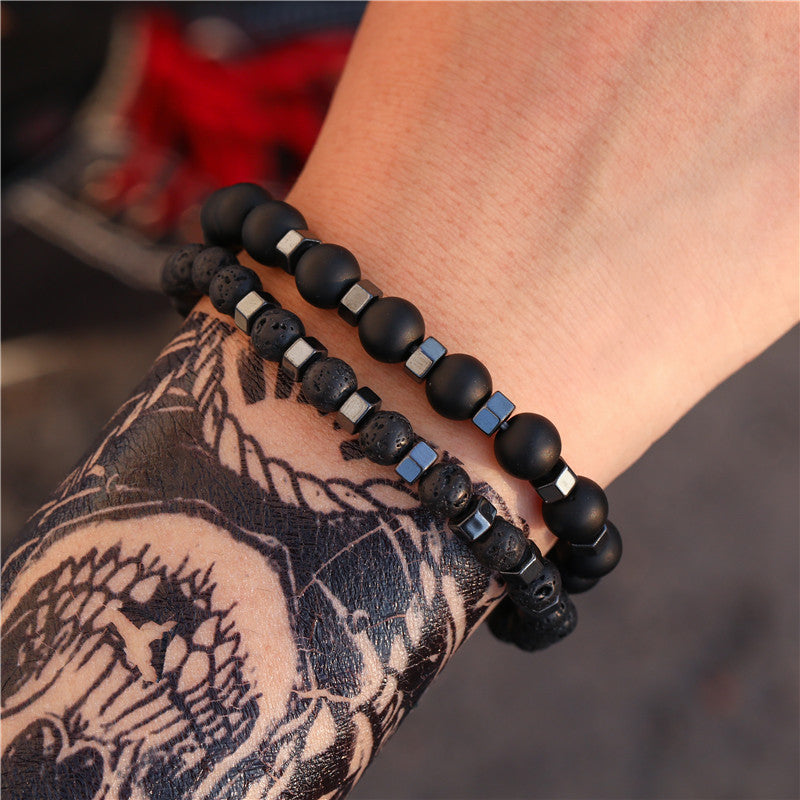 Jewelry Fashion Vintage Black Frosted Bracelet Zircon Crown Diamond Ball Dice Lion Head Beads Bracelet Suit
