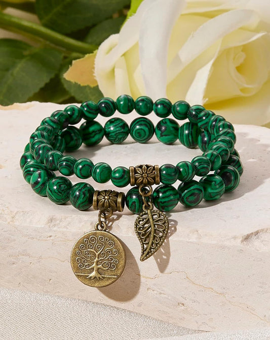 Tree Of Life Leaf Pendant Tiger Eye Amethyst Beaded Buddhist Bracelet - Buddha Blessing You