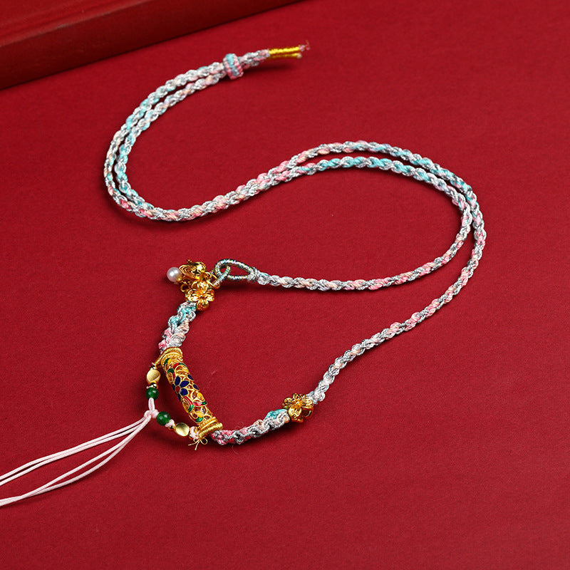 Tibetan Pendant Lanyard Handmade Woven Vintage All-match Ethnic Peach Blossom Pendant Tangka Killam