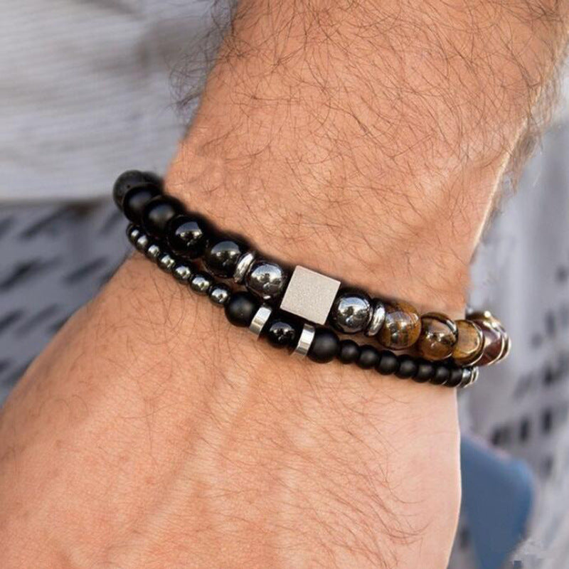 Jewelry Fashion Vintage Black Frosted Bracelet Zircon Crown Diamond Ball Dice Lion Head Beads Bracelet Suit