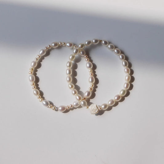 Genuine Freshwater Pearl Bracelet With Rose Carving And Shell Beads - Buddha Blessing You
