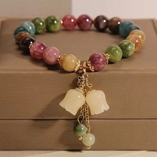 Rainbow tourmaline summer niche luxury Lily pendant ornament bracelet - Buddha Blessing You