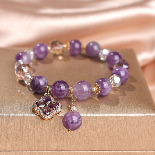 Fashion Amethyst Bracelet Five-pointed Star Four-leaf Clover Zircon Pendant Beaded Bracelet - Buddha Blessing You