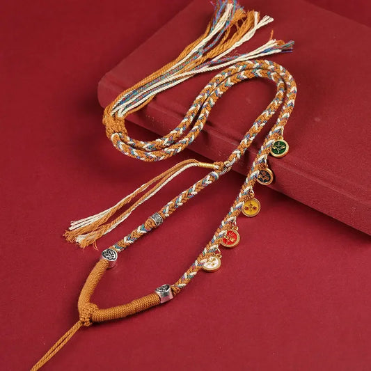 Five-way God of Wealth Necklace Tibetan Handmade Woven Cotton Shoes Eight Strand Woven Pendant Necklace Thangka Lanyard Buddha Pendant - Buddha Blessing You