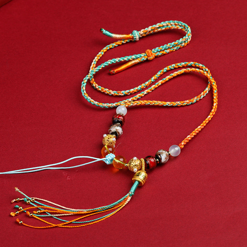 Handgewebte Thangka-Seil-Halskette mit Anhänger im tibetischen Ethno-Stil im Vintage-Stil