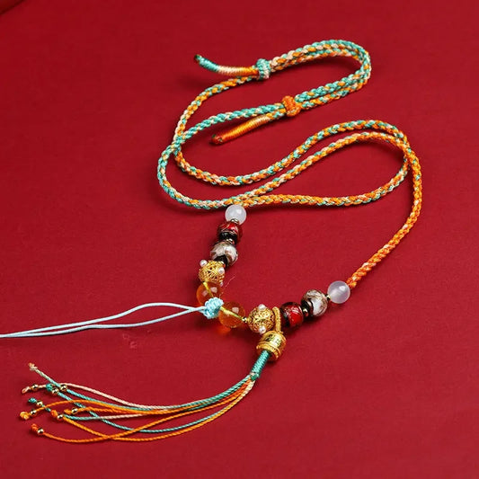 Hand Woven Thangka Rope Tibetan Ethnic Vintage Pendant Necklace - Buddha Blessing You