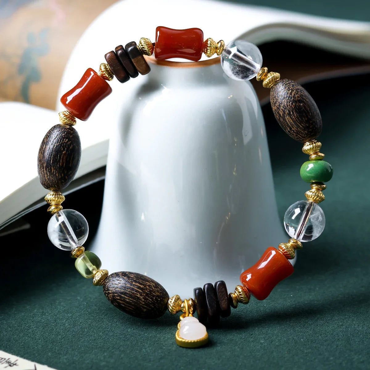 Sacred Agarwood Buddhist Prayer Beads Bracelet With Five Scripture Charms For Fortune And Peace - Buddha Blessing You