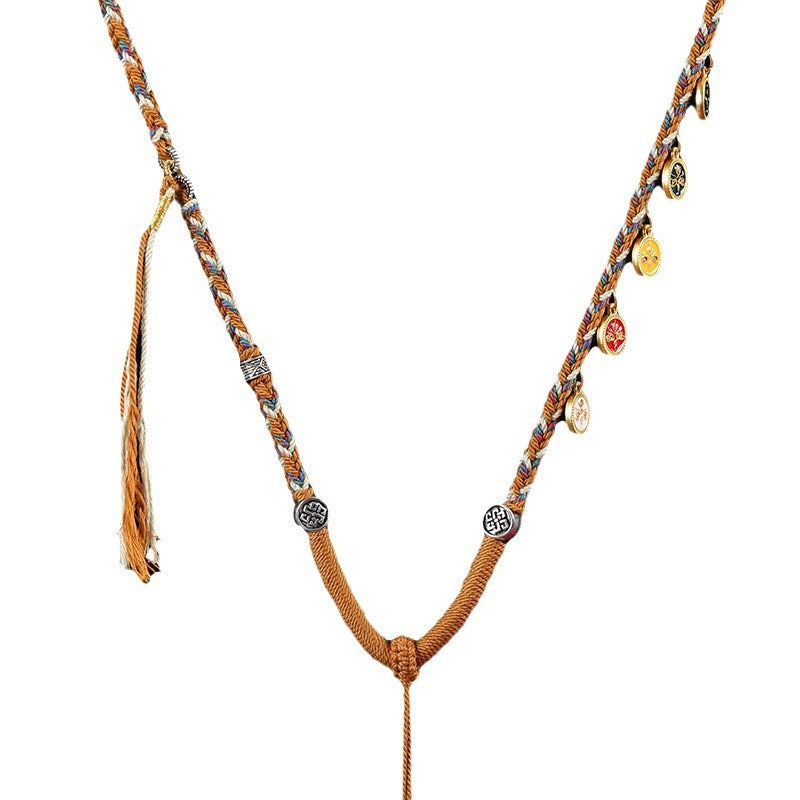 Five-way God of Wealth Necklace Tibetan Handmade Woven Cotton Shoes Eight Strand Woven Pendant Necklace Thangka Lanyard Buddha Pendant