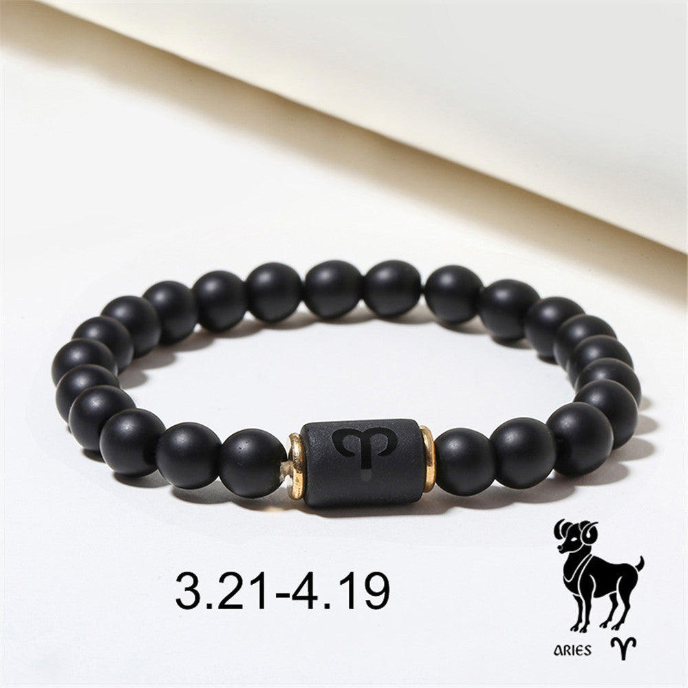 Black Matte Onyx Zodiac Bead Stretch Bracelet