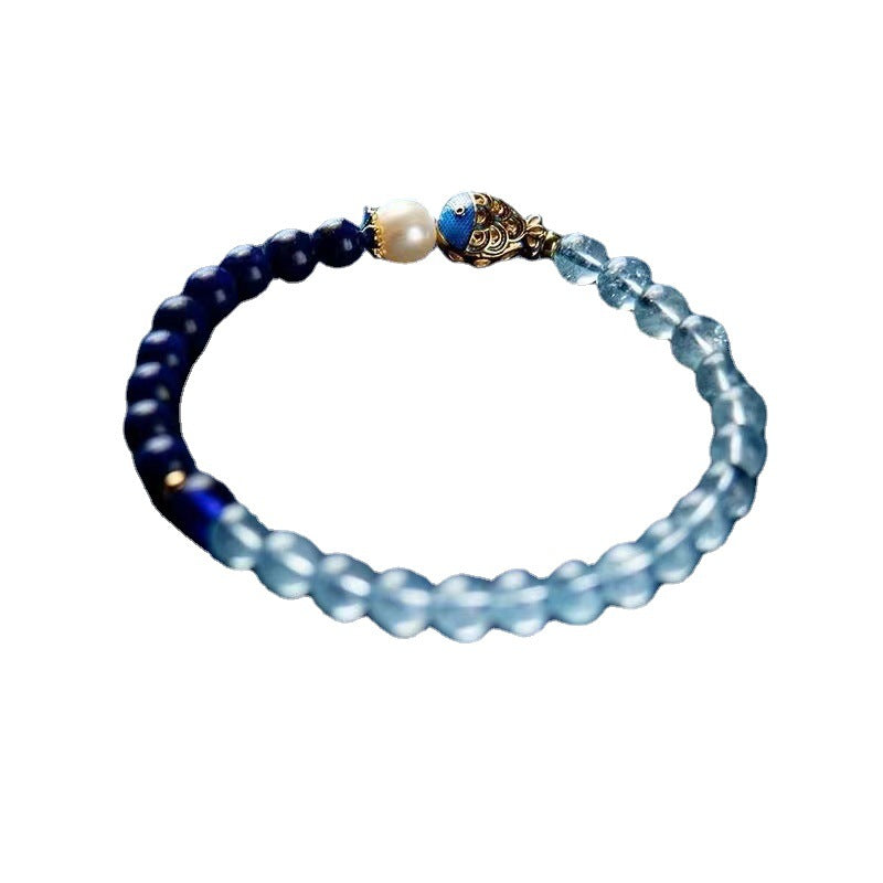 Blue Gold Brazil Sea Blue Glass Bracelet Enamel Cloisonne Simple Fashion Freshwater Pearl Bracelet