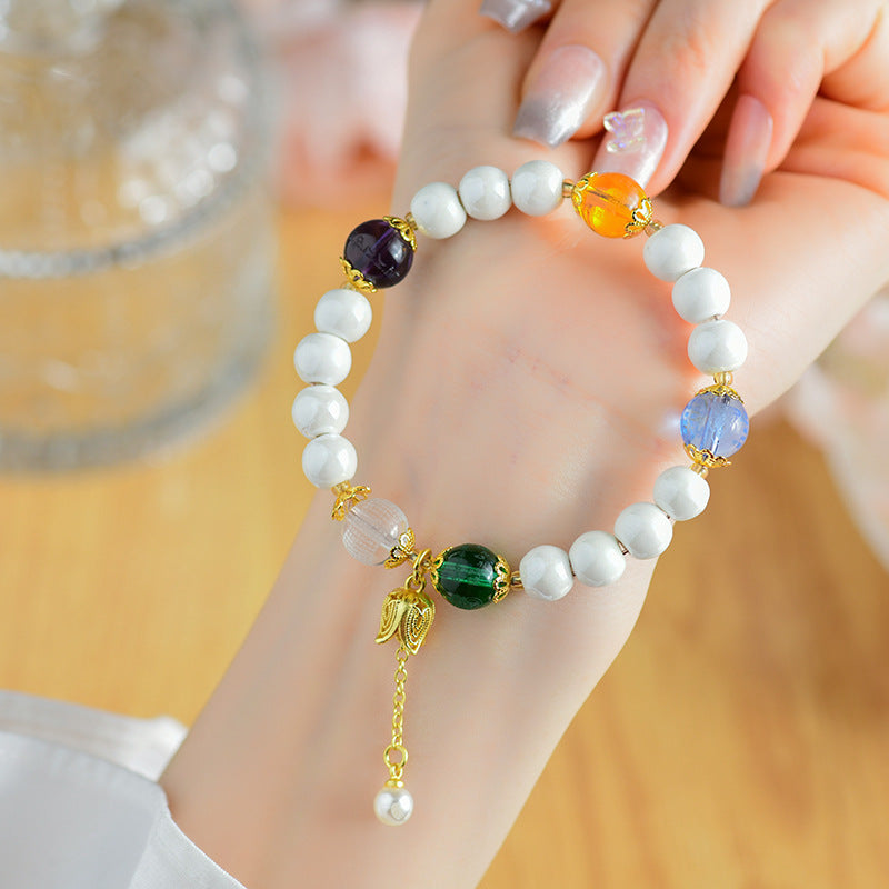 White Porcelain Beads Five Elements Crystal Bracelet White Heart Sutra Purple Manjusri Green Mother Blue Pharmacist Beads Bracelet