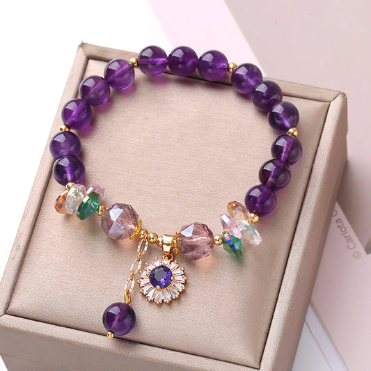 Natural Purple Crystal Beaded Handmade Bracelet - Buddha Blessing You