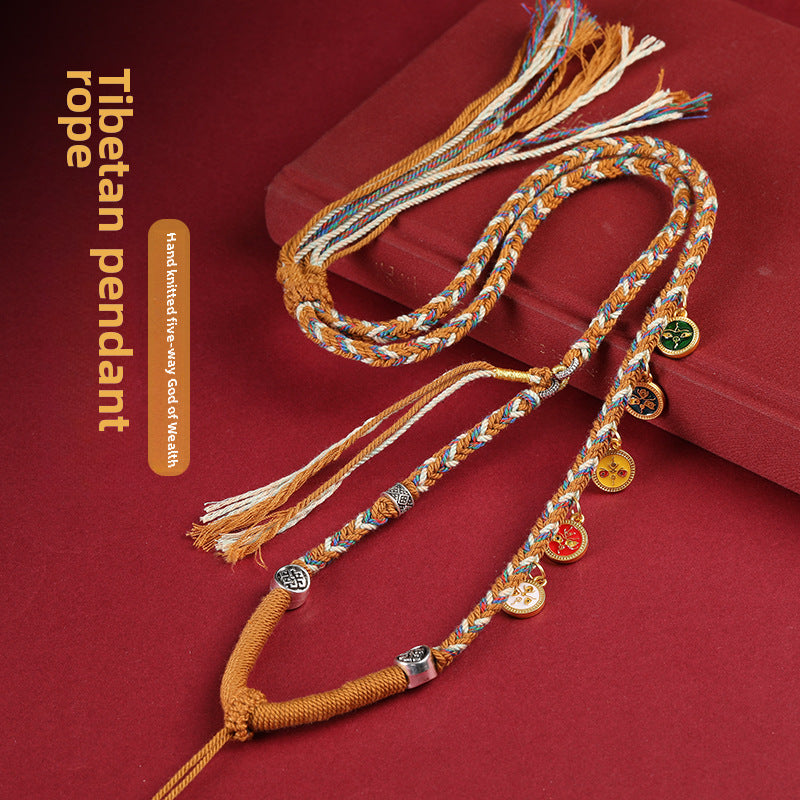Five-way God of Wealth Necklace Tibetan Handmade Woven Cotton Shoes Eight Strand Woven Pendant Necklace Thangka Lanyard Buddha Pendant