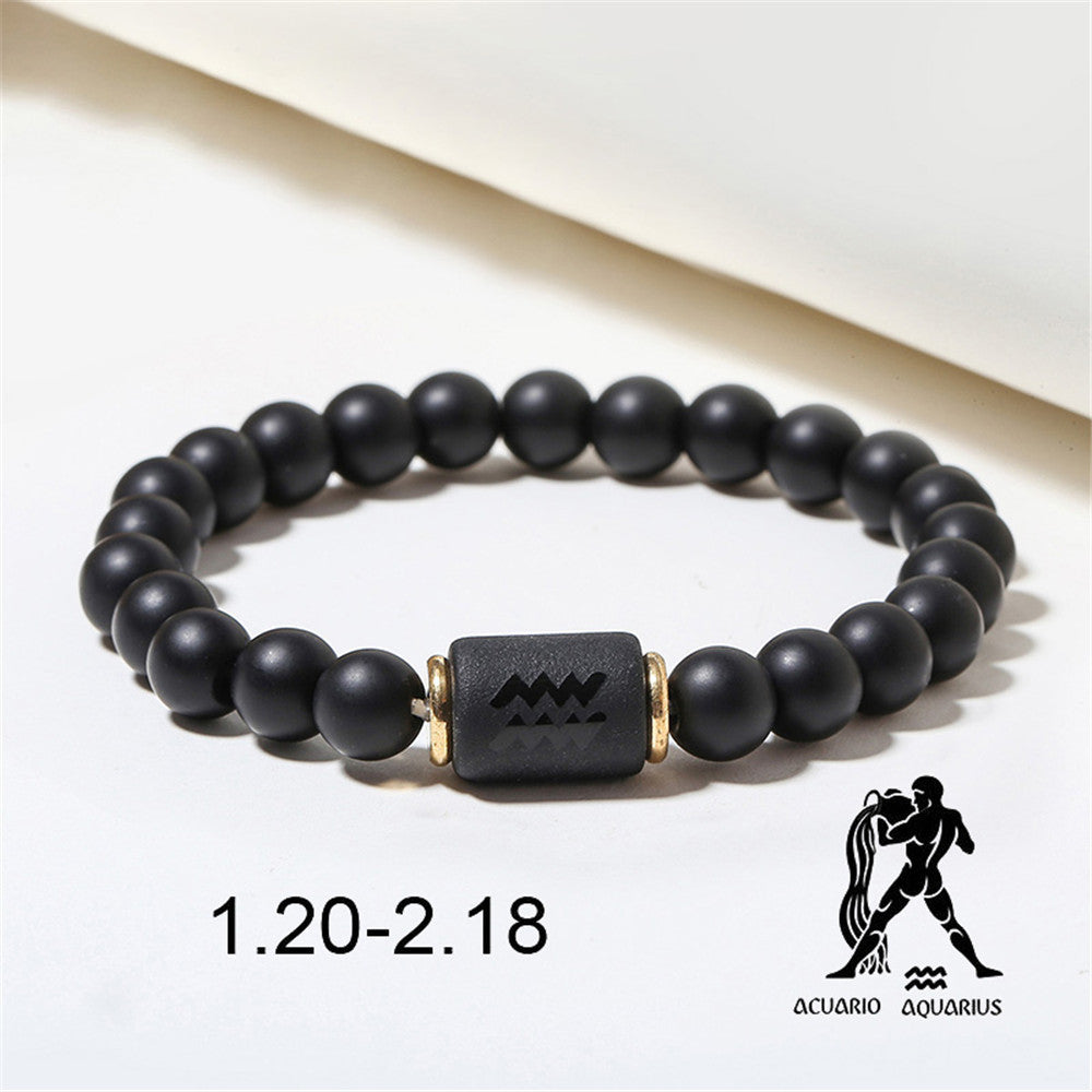 Black Matte Onyx Zodiac Bead Stretch Bracelet