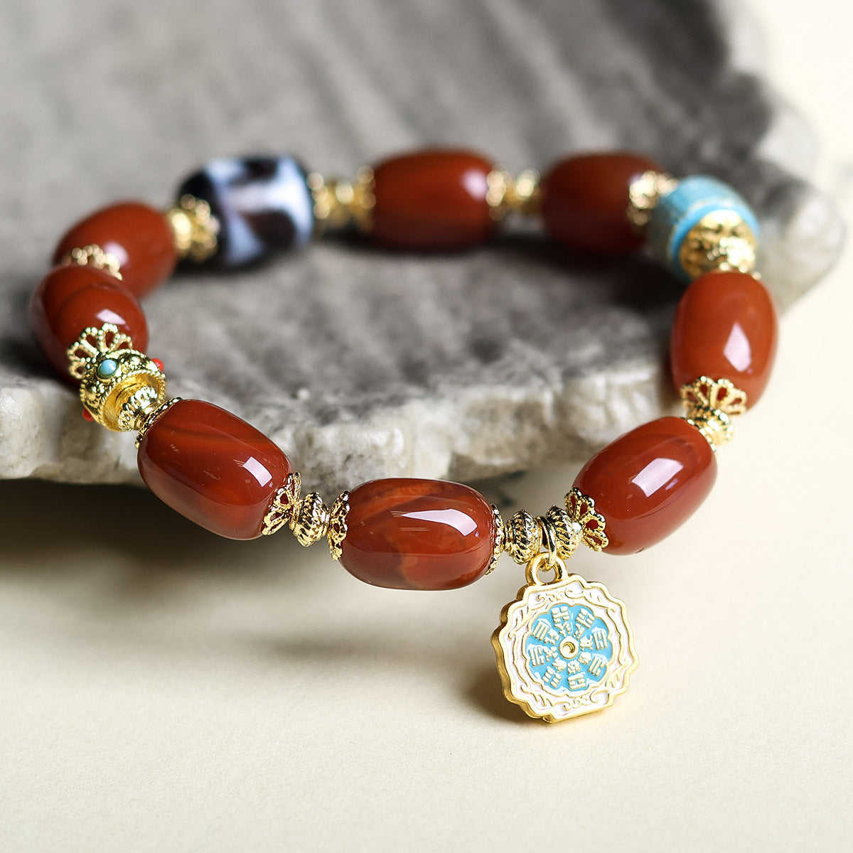 Original Südroter Achat Perlenarmband mit Lapislazuli Jaspis und Weihrauchholz
