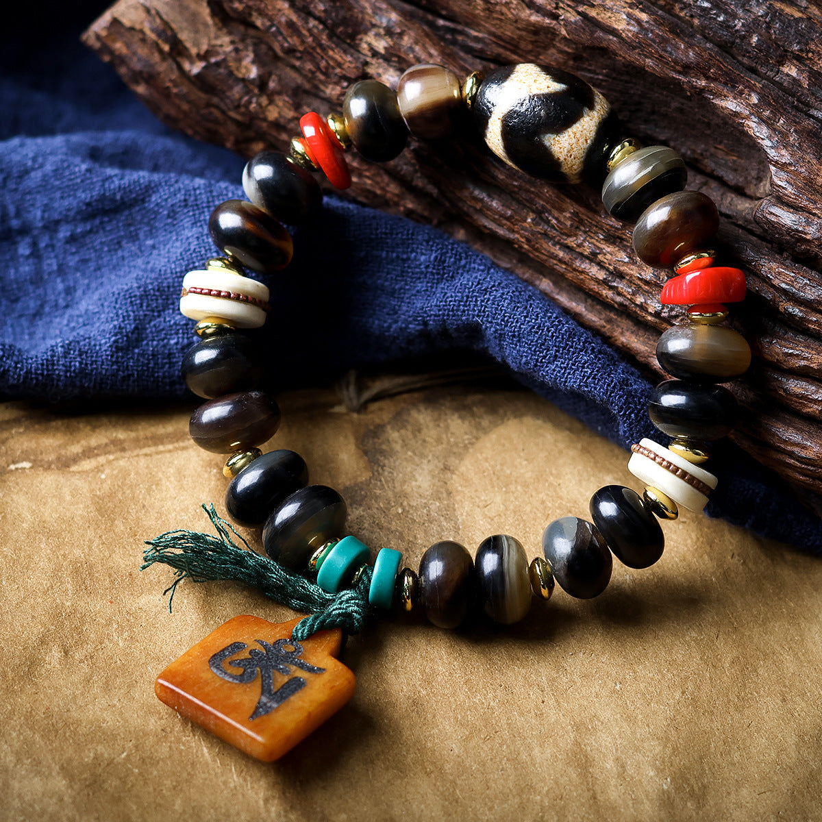 Tibetan Yak Bone Barrel Bead Bracelet Wen Play Zakilam Bone Tagline Bracelet Ethnic Style Jewelry
