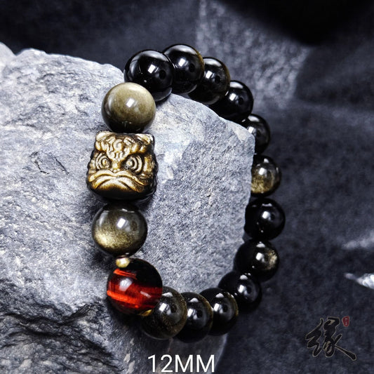 Natural Silver Obsidian Gold Obsidian Spiritual Healing Stone Beaded Bracelet - Buddha Blessing You